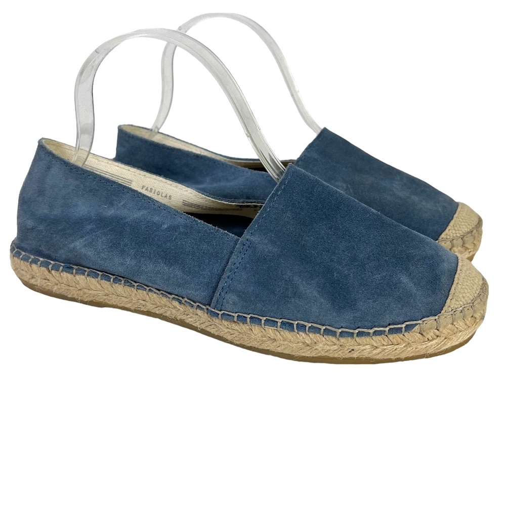 FABIOLAS Blue Espadrilles Cap Toe Flats Loafers Slip On Shoes Handmade sz 41